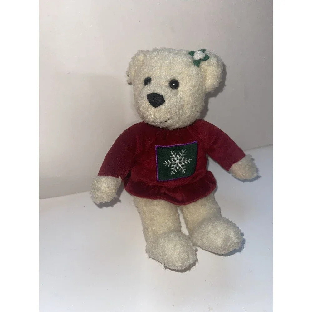 Hallmark Teddy Bear Red Green Snowflake Shirt Cream Plush Stuffed Animal Toy